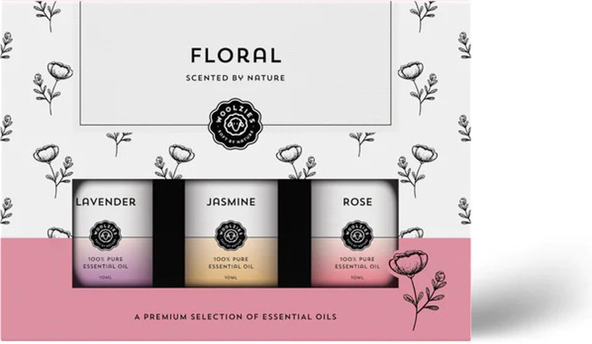 Goedkoopste Woolzies Florals Collection Essential Oil Blend Set of 3 | Incl. Lavender , Rose , Jasmine essential oils | Helps Sleeping Faster, Better & Restful| Reliefs Stress, romantic and mood-boosting oil.