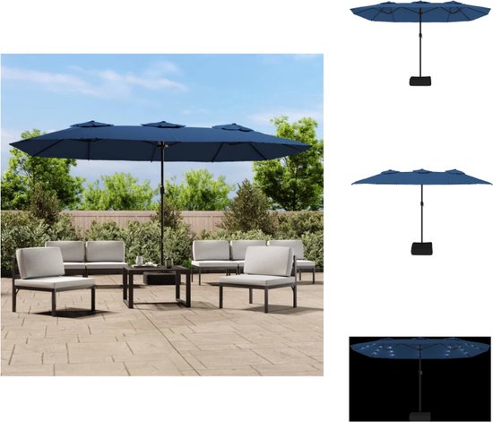 vidaXL Parasol double flottant - Bleu azur et gris foncé - 449 x 265 x 245 cm - Polyester protecteur UV - Cadre en fer solide avec LED - Parasol