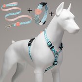Lindo Dogs - Wandelset van 3 - Hondenriem - halsband hond - Hondenharnas / Hondentuigje - Set van 3 - Touch - Roze - L