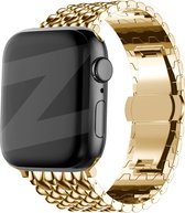 Bandz stalen band 'Dragon' geschikt voor Apple Watch 1/2/3/4/5/6/7/8/9/SE/Ultra (2) - Maat 42 / 44 / 45 / 49 mm - Hoogwaardig stalen materiaal smartwatch bandje - Inclusief inkortset - gouden metalen Apple Watch bandje