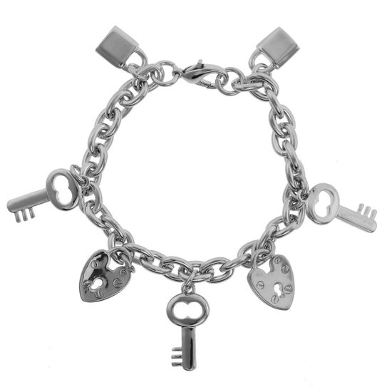 Behave Armband - zilver kleur - bedelarmband - met slotjes en hartjes - 19  cm | bol