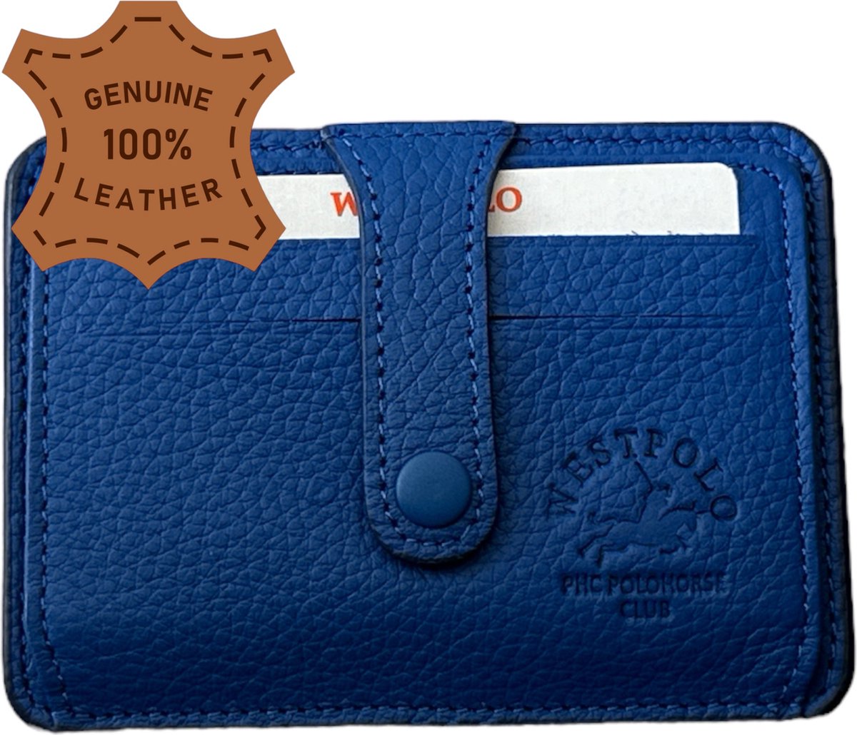 Westpolo Stijlvolle Unisex Leren Pasjeshouder - Ruimte voor 8 Pasjes - Een Prachtig Geschenk voor Verjaardagen, Vaderdag, Moederdag, Valentijnsdag en Meer - Blauw - 115 van Leerella