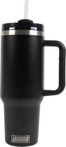 LaCardia Tumbler Zwart met handvat en rietje - Waterfles - Thermosbeker - drinkfles - 1,2 Liter