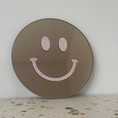 Glitter roze Smiley Spiegel - 20cm - Rond