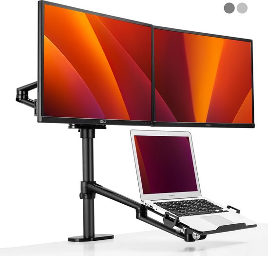 Alberenz® dubbele monitorarm met laptop standaard zwart - voor 2 schermen - Monitorbeugel - Ergonomisch ontwerp - Laptopstandaard