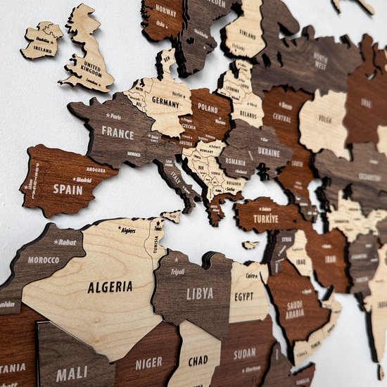 COLORFULL WORLDS - Wanddecoratie - Wereldkaart - Wereldkaart Prikbord - Wereldkaart Wanddecoratie - Houten Wereldkaart - Wereldkaart Hout - Muurdecoratie - Cadeau - Verjaardag Cadeau - Housewarming Cadeau - Mix - Medium - 100x54 CM