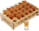 Shot Glasses Set 0.5 oz/15 ml Cocktail Holder and Shot Glass Mini 24 Pieces Drinks Serving Board Organiser 24 Holes with Clear Crystal Glass for Schnapps Shots Whisky Brandy Vodka Rum Home Party Bar