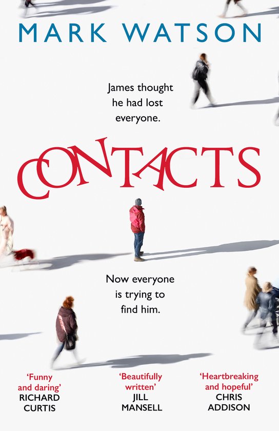 Boek "Contacts" van Mark Watson, met op de cover een man die wegloopt van een rode auto.