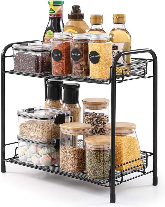 Spice Rack Standing 2 Tier Kitchen Shelf Metal Kitchen Organiser and ...