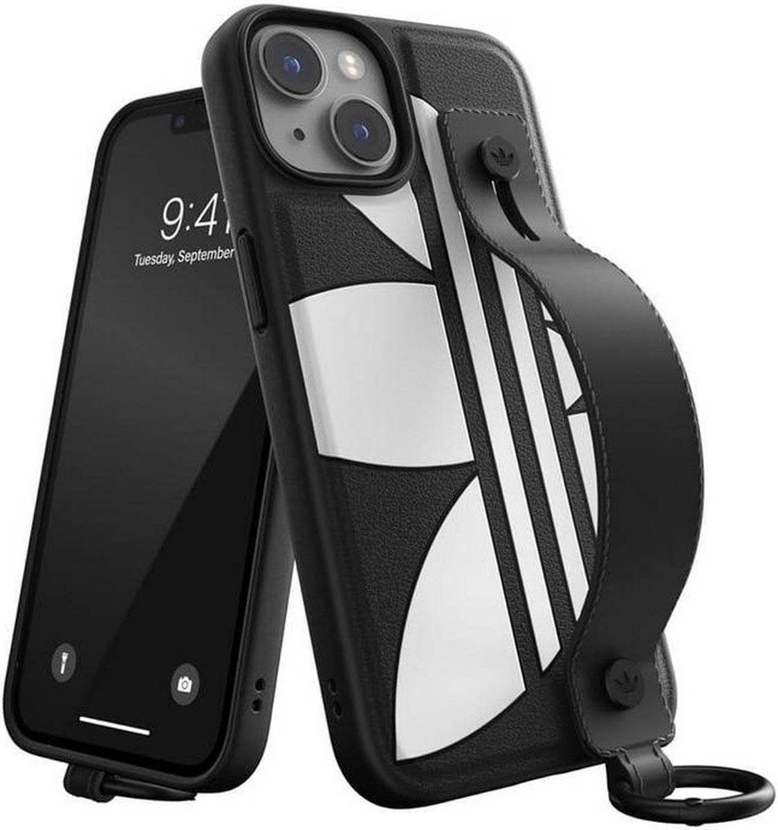 Adidas Back Cover met Hand Strap - Geschikt voor Apple iPhone 14 (6.1") - Zwart
