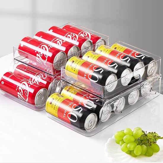 SWAWIS One Set Automatische Koelkastdozenorganizer, Koelkastorganizer, Blikdispenser-Organizer voor Vrieskasten, Bierorganizer voor Drankjes, Zwart