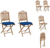 vidaXL Buitenstoelen Set - Bamboe - Inklapbaar - Blauw Kussen - 50x42x92 cm - 2 stuks - Tuinstoel