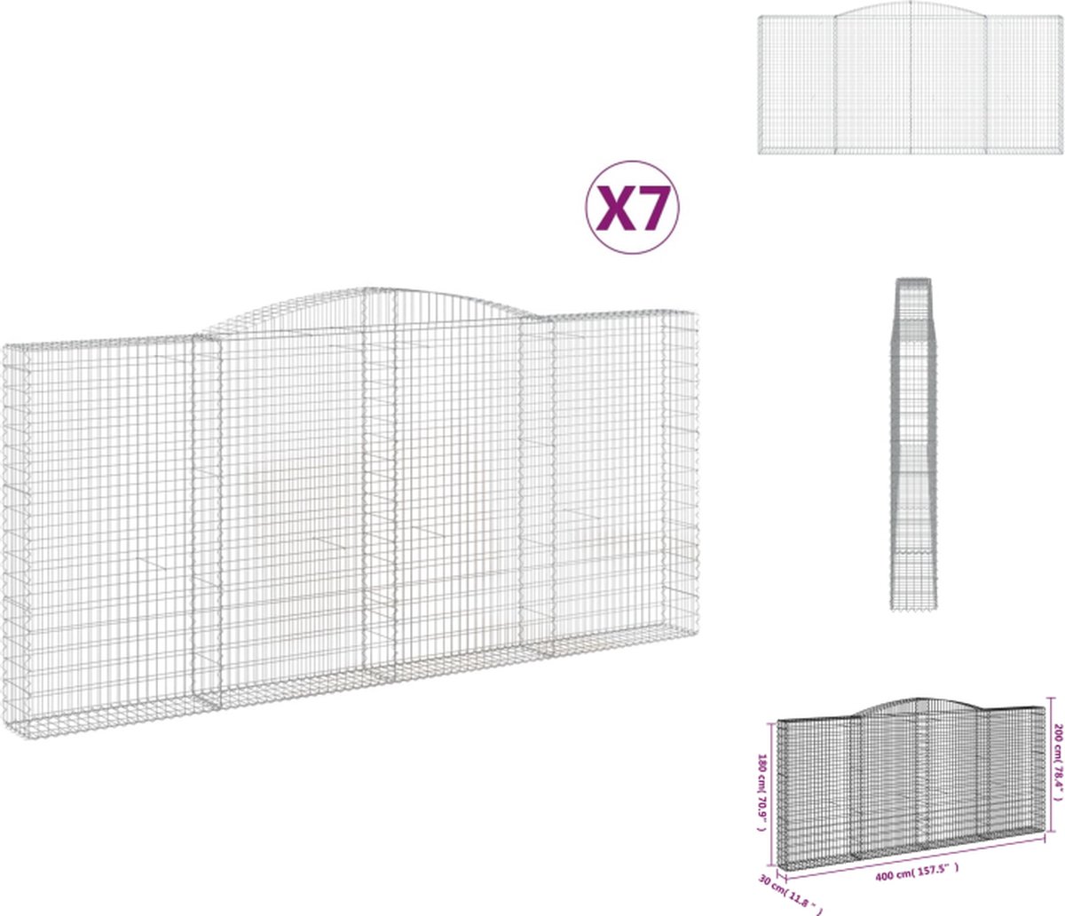 VidaXL Schanskorven Decoratieve geluidsisolerende tuinbarrières 400x30x180 200cm Robuust gegalvaniseerd ijzer Bloempot
