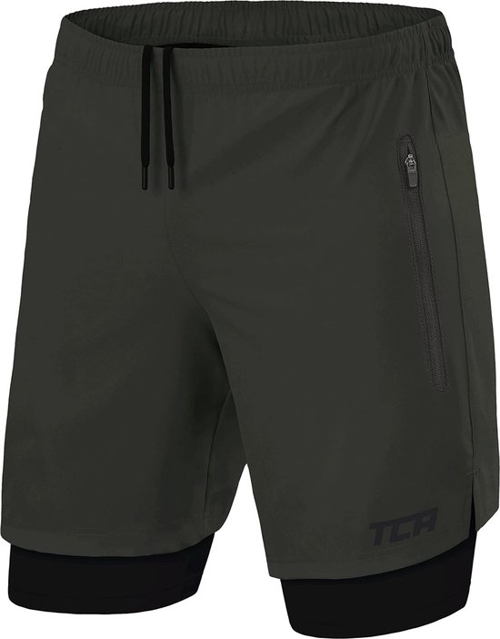 TCA Mannen Ultra 2 in 1 Hardloop Gym Shorts met Ritszakje - (2x ritszakken),