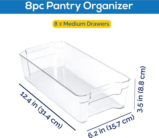 Puricon 2 Stuks Koelkast Organizer Bakjes Storage, Opbergbakken Bijkeuken, Stapelbaar Plastic Drank Organisator Containers voor Koelkast Keuken Kasten Diepvriezer Pantry Kabinet -Transparant