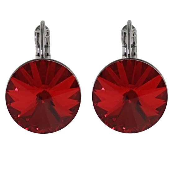 Behave Oorbellen dames – oorhanger dames zilverkleur - met 14 mm doorsnede rode kristal steen van swarvoski elements