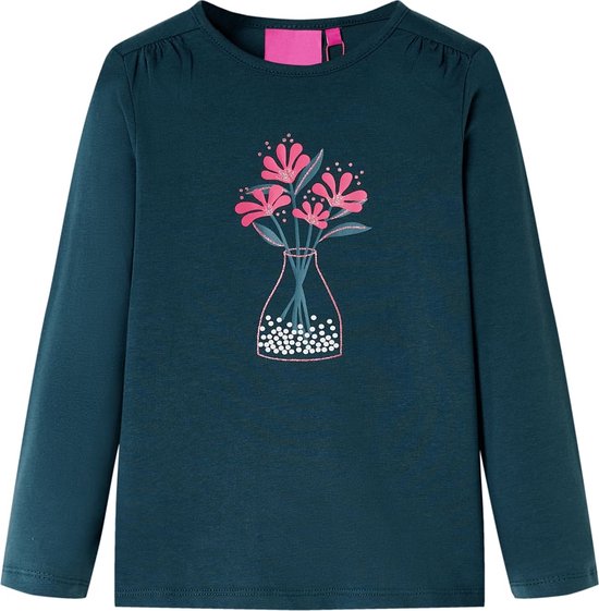 vidaXL-Kindershirt-met-lange-mouwen-bloemenprint-116-donkergroen