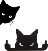 2 delige tuindecoraties - dieren kattenspion voor op hoekpalen- 18x15cm en 20x12cm-zwart