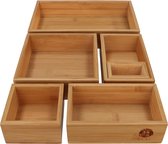 6-piece drawer organiser, 100% natural bamboo, versatile organiser for drawers of any size, ideal as dressing table organiser or drawer insert for office, bathroom and kitchen.