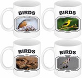 4x Dieren tuin vogels prints drink mokken 300 ml - wielewaal, appelvink, boomklever en een putter - Koffie/thee cadeau mokken