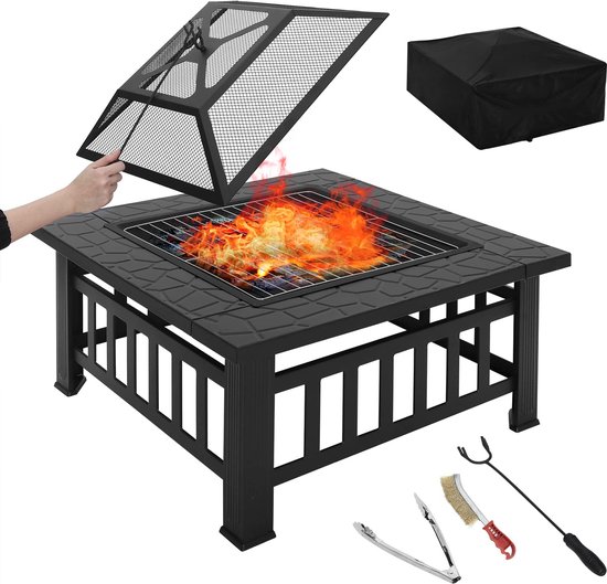 Extérieur Brasero pour Jardin Terrasse, Brasero Barbecue Charbon de Bois  avec Grille Couverture, Fer/acier Inoxydable Brasero et Gril pour BBQ,  Fête