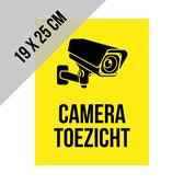 Pictogram/ bord | "Cameratoezicht" | 19 x 25 cm | CCTV | Beveiliging | Videobewaking | Diefstal verhinderen | Preventie | Toezicht | Geel | Opvallend | Polystyreen | Dikte: 1 mm | 2 stuks