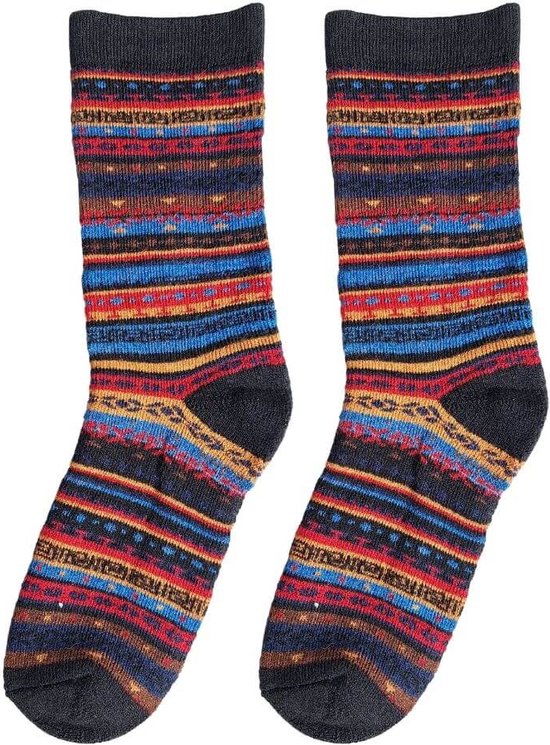 Natural Style - Alpaca sokken met motief hut - zwart