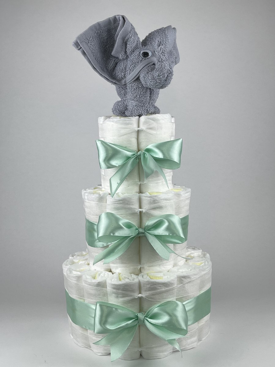 Goedkoopste Chouette-Chouette | Luiertaart Neutraal | Kraamcadeau | Geboorte Jongen Meisje | Babyshower | Olifant Grijs - Groen