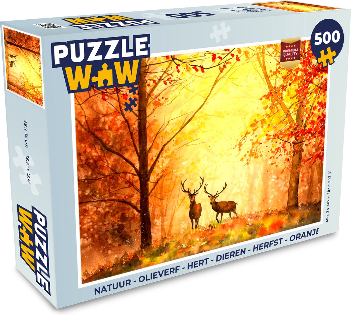 Puzzel Natuur - Olieverf - Hert - Dieren - Herfst - Oranje - Legpuzzel - Puzzel 500 stukjes