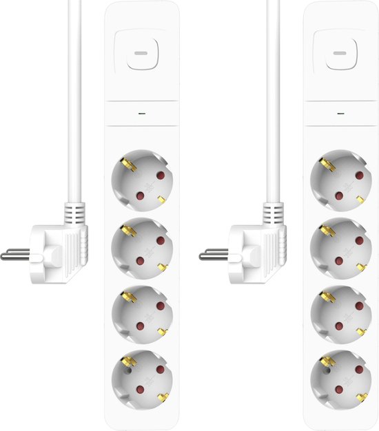 2-Pack ELRO ES704 Stekkerdoos 4-voudig met overspanningsbeveiliging | 1,5m snoer en schakelaar | Gamers & Audiofielen | Geaarde stekker | Brandveilig | TÜV getest | Wit
