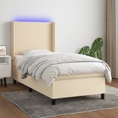 The Living Store Boxspring Bed - Crème - 193x93x118/128 cm - Met LED en Pocketvering Matras