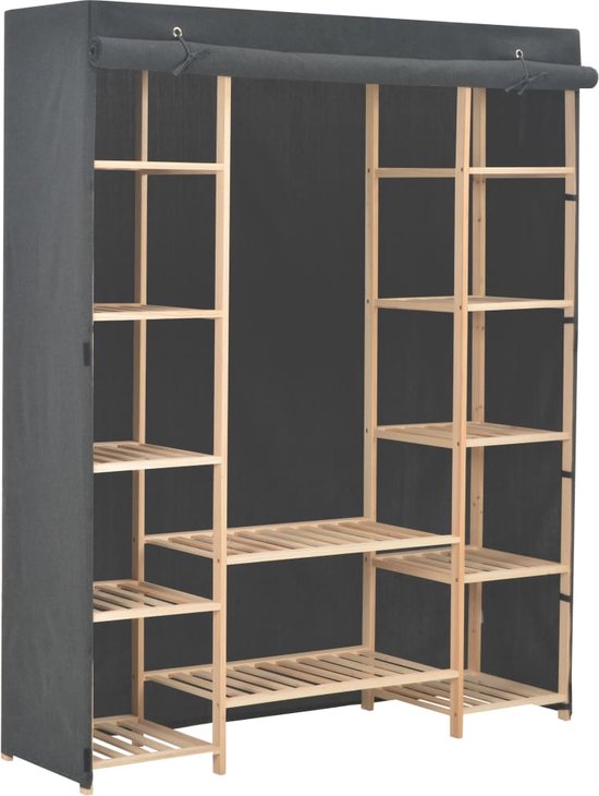 The Living Store Stoffen Kledingkast - Grijs - 135 x 40 x 170 cm - Duurzame houten structuur