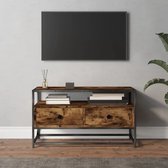 The Living Store TV-meubel - Gerookt eiken - 80 x 35 x 45 cm - Duurzaam - 2 lades - Metalen voeten