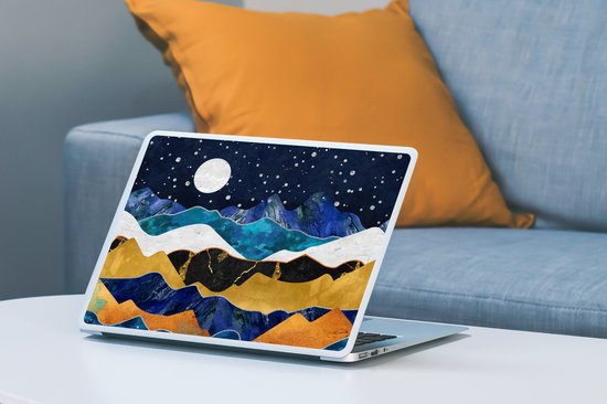 Sticker pour ordinateur portable - 14 pouces - Marbre - Or - Blauw