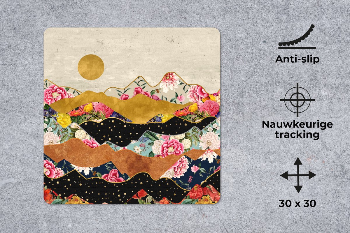 Muismat 30x30 cm - Mousepad Goud - Bloemen - Print - Abstract - Landschap - Patronen - Muismatten