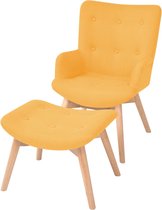 The Living Store Fauteuil stoel - Geel - 57x68x88cm - Houten frame - Hoogwaardige schuimvoering - Inclusief voetenbankje