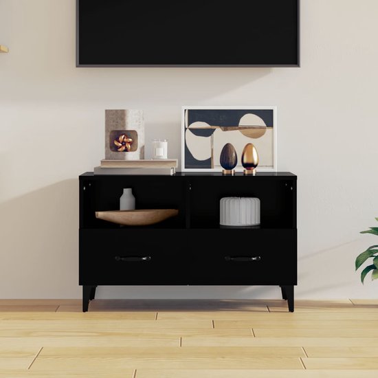 The Living Store TV-meubel Zwart - 80 x 36 x 50 cm - Stevig bewerkt hout - Voldoende opbergruimte