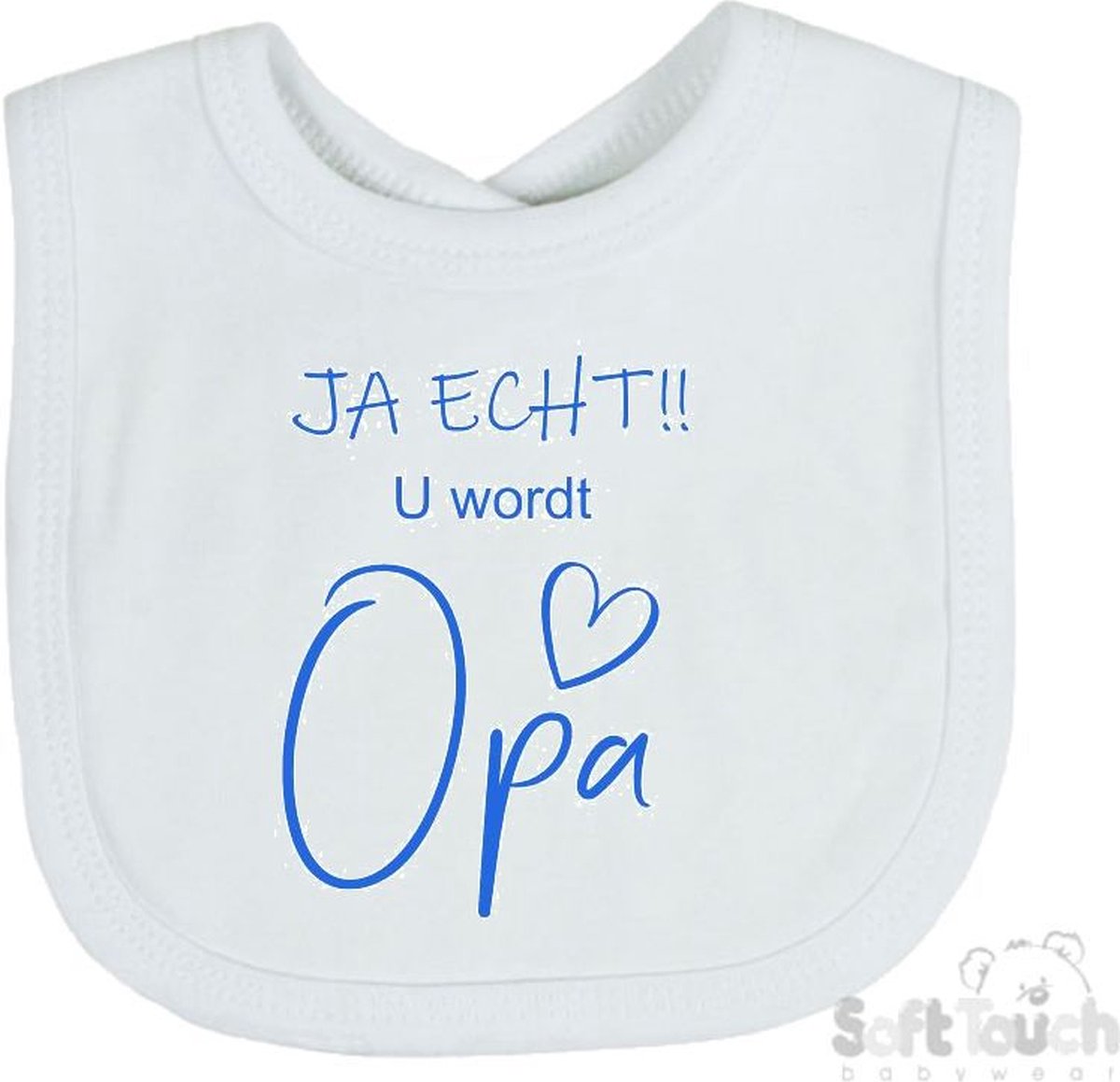 Goedkoopste Soft Touch Slabber Slabbetje Slab JA ECHT!! U wordt Opa Unisex Katoen Wit/blauw Maat 33x22 Cm