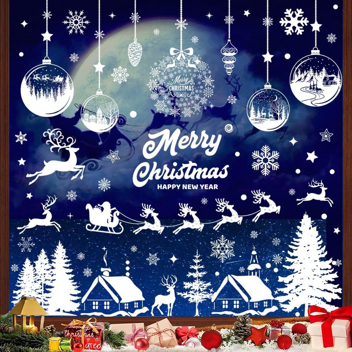 Raamstickers Kerst/winter - Zelfklevend - 11 vellen raamfolie - Kerstballen, sneeuwvlokken, rendieren, kerstman