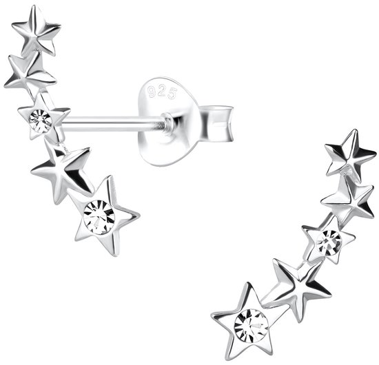 Joy|S - Zilveren ster oorbellen - 5 sterren - kristal - 5 x 15 mm