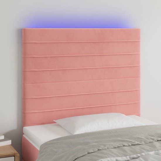 The Living Store Hoofdeind - Fluweel - LED-verlichting - Verstelbaar - Comfortabele ondersteuning - Snijdbare LED-strip - Roze - 100x5x118/128cm