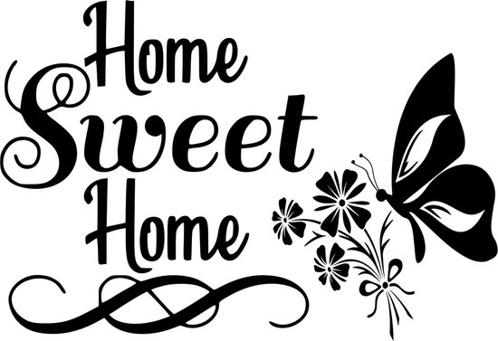 Decoratieve muur - raam sticker - home sweet home - vlinder - bloem