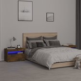 The Living Store Nachtkastjes - Gerookt Eiken - 60 x 35 x 40 cm - LED-verlichting