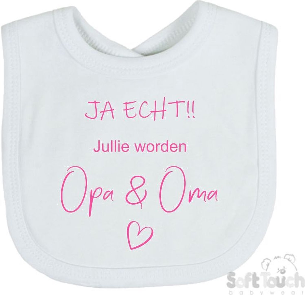 Goedkoopste Soft Touch Slabber Slabbetje Slab JA ECHT!! Jullie worden Opa & Oma Unisex Katoen Wit/roze Maat 33x22 Cm