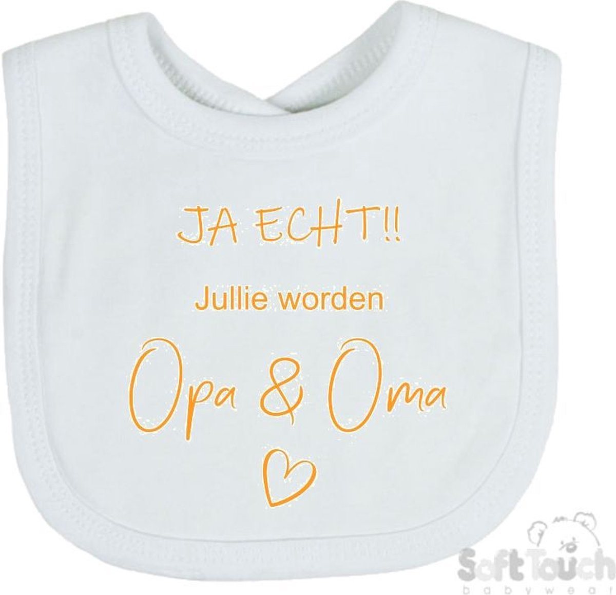 Goedkoopste Soft Touch Slabber Slabbetje Slab JA ECHT!! Jullie worden Opa & Oma Unisex Katoen Wit/mosterd Maat 33x22 Cm