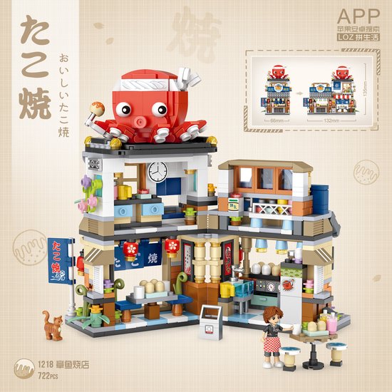 Foto: Nanoblock brickkies japans food kraampje takoyaki kraampje van de straat mini serie 722 bouwblokjes nr 1218