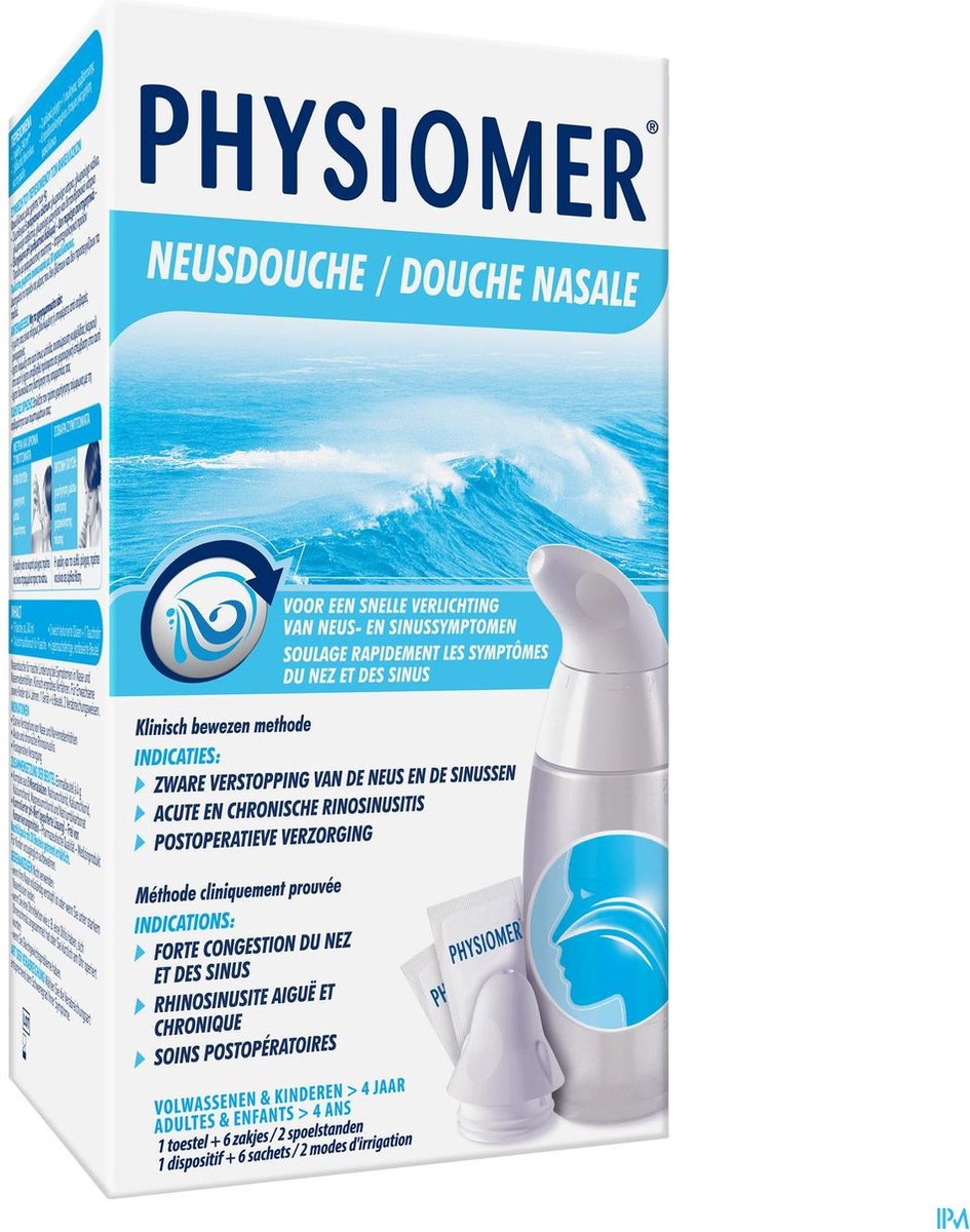 douche nasale physiomer avec 6 sachets de sel marin