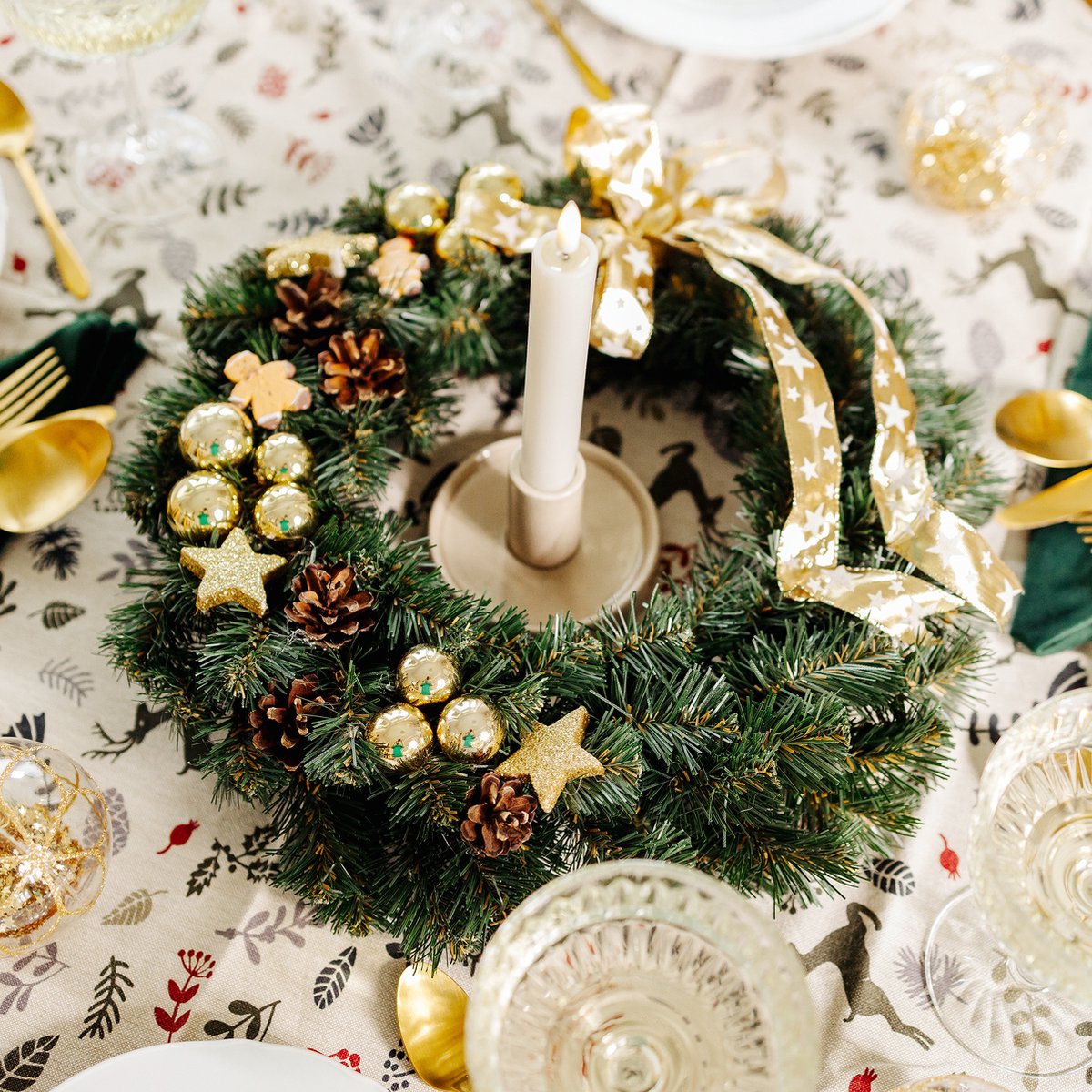 Creative Home Kerstkrans Kunstmatige Adventskrans Goudkleur | Ronde Kerstkrans ∅35cm | Kerstkrans voor Deur, Open haard | Kerstdecoraties Binnen Buiten – foto 6