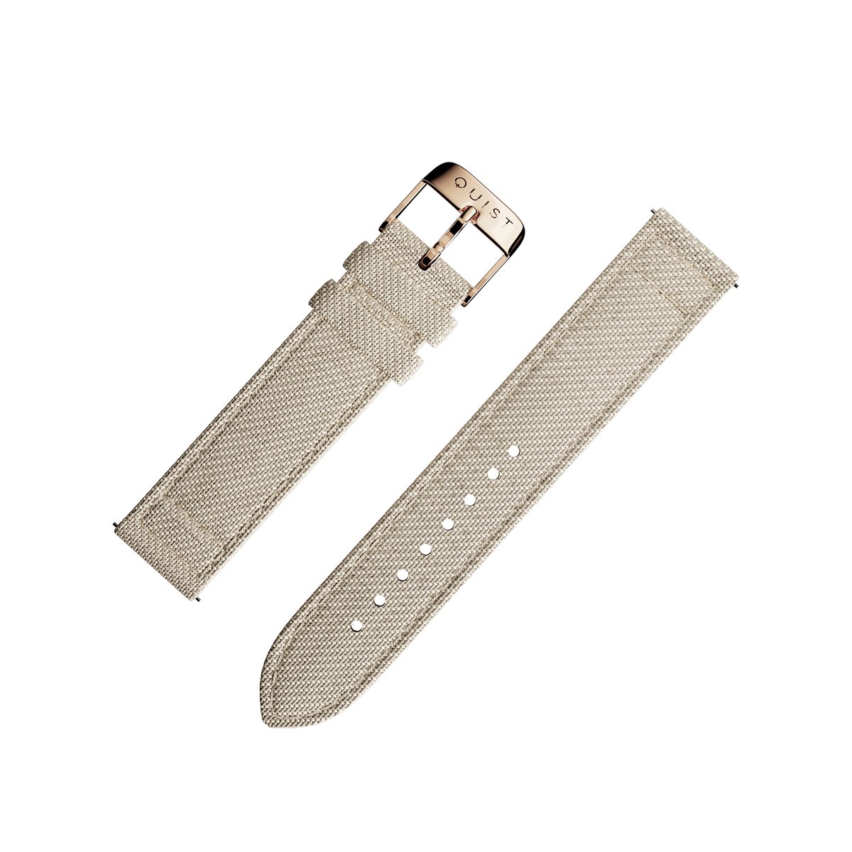 QUIST - horlogebandje - lichtbruin linnen - gouden sluiting - 18mm