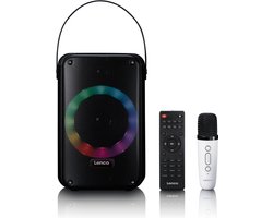foto van Lenco BTC-060BK - Draadloze Bluetooth Speaker 20W - Karaokeset met Microfoon en LED-verlichting - Zwart